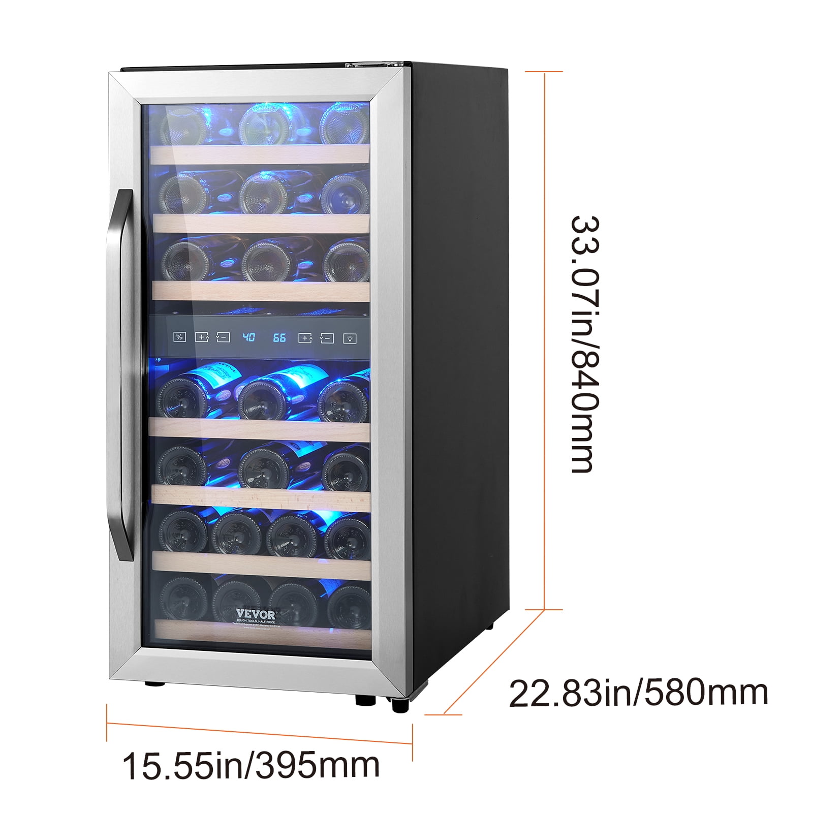 VEVOR 33-Bottle Wine Cooler,Dual Zone & Dual Temperature Wine Fridge, Freestanding Refrigerator with Circulating Air-cooling and Digital Control,Tempered Glass Door with UV Protection,for Home Bar
