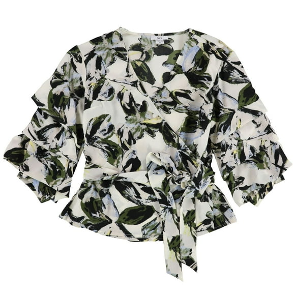 bar III Womens Ruffled Knit Blouse, Off-White, X-Small