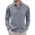 thumbnail image 2 of Mens Casual Button Down Shirt Long Sleeve Lightweight Summer Beach Shirts Loose Fit Solid Textured Shirt, 2 of 7