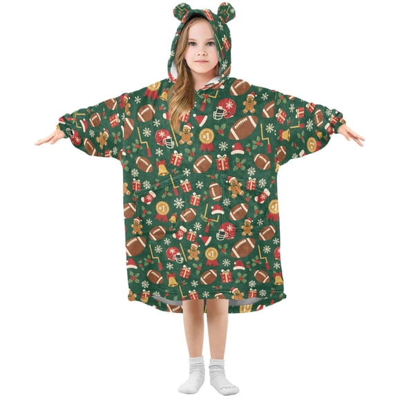 Wearable Blanket Hoodie Oversized Blanket Hoodie for Boys Girls Teens 3-14YR Christmas Footballs