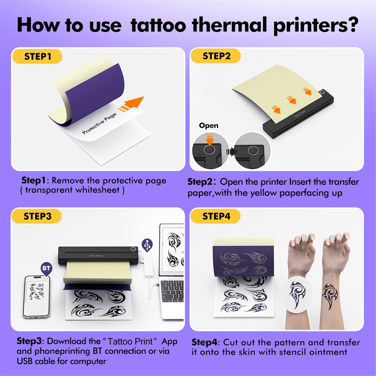 A4 Portable Printer Wireless Thermal Bluetooth Tattoos Printer Mini Thermal Printer A4 Paper Photo Printer