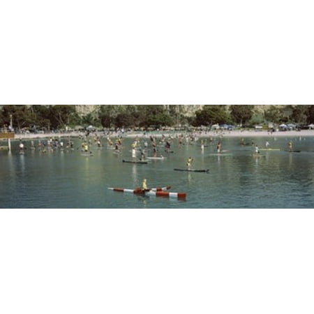 Paddleboarders in the Pacific Ocean Dana Point Orange County California USA Canvas Art - Panoramic Images (18 x
