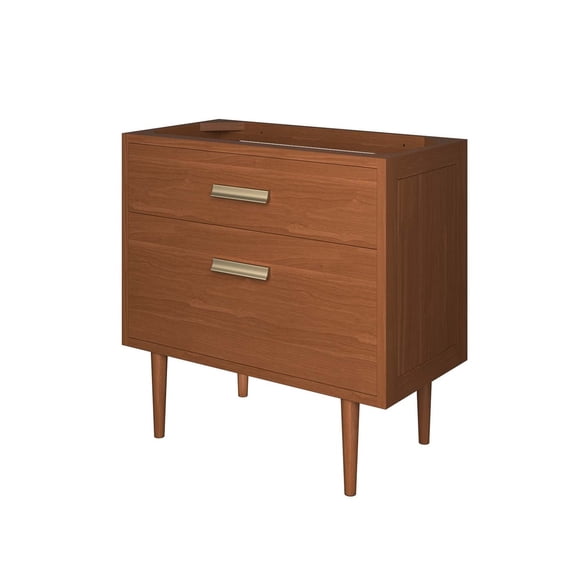 Vanity Cabinet (Sink not included), Natural, Teak Wood, Mid Century Hotel Bedroom Bathroom, Modern Contemporary HB36232