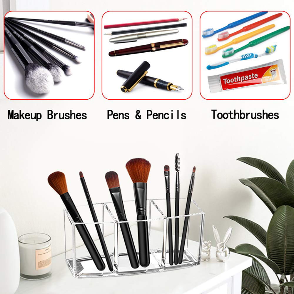 Mego Acrylic Brush Holder 3 Slot Cosmetic Organizer Makeup Box Storage Stand Au U2p7, Size: 19.5