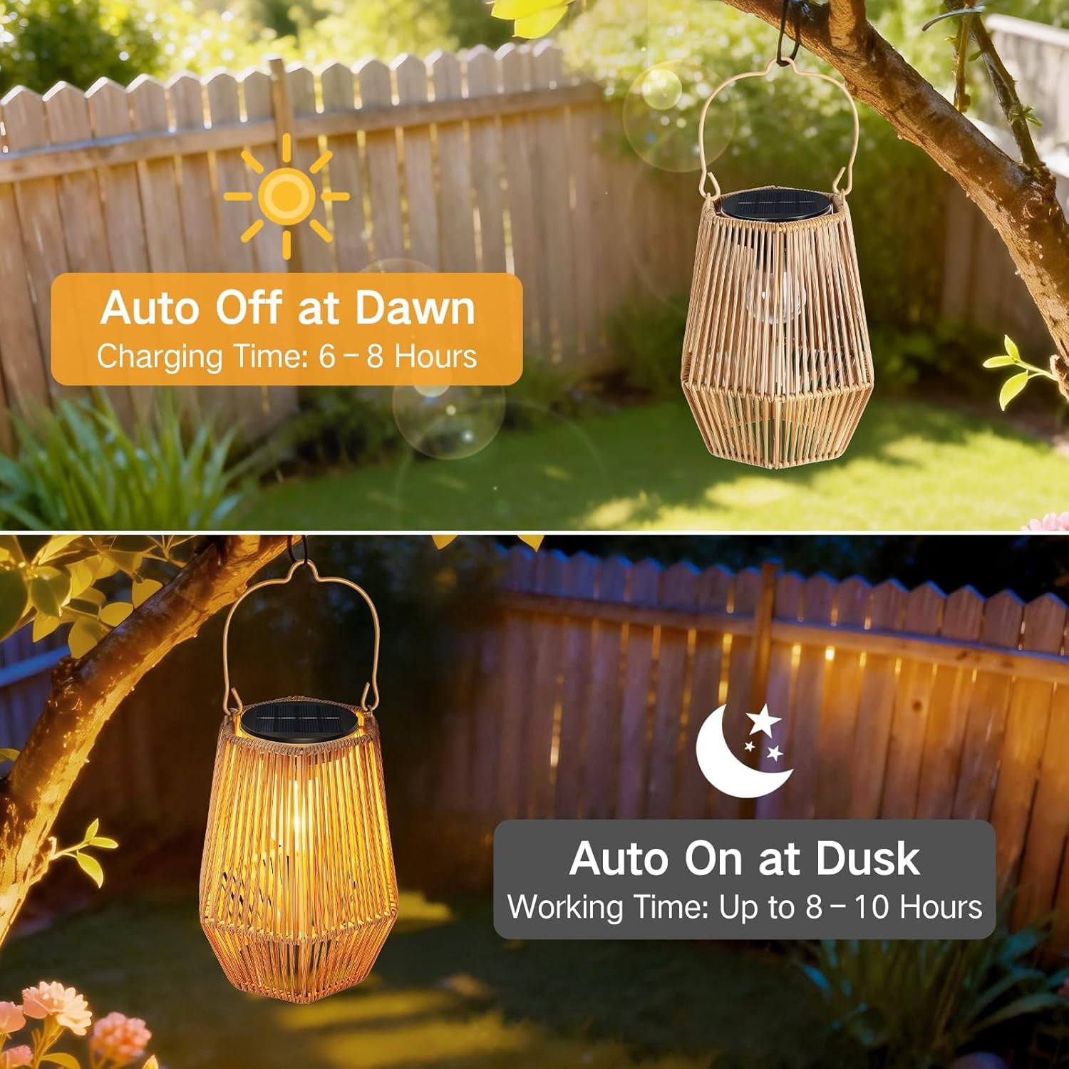 Solar Lanterns Outdoor Waterproof, Hanging Rattan Woven Solar Lights with Auto On/Off, Decorative Gifts for Garden, Yard, Patio, Tree, Porch, Lawn, Pathway & Outside Tabletop Decor