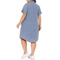 thumbnail image 4 of Agnes Orinda Women's Plus Size Jean Denim Dress Lapel Short Sleeve Button Down Curved Hem Casual A Line Midi Dresses with Pockets 1X Light Blue, 4 of 7