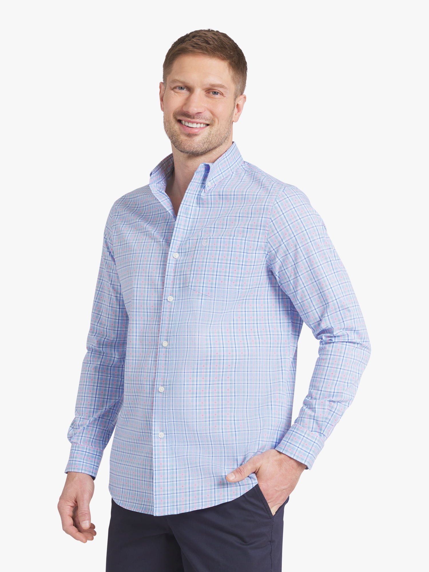 Chaps Men's & Big Men's Long Sleeve Easy Care Stretch Poplin Shirt, Sizes S-3XL