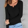 thumbnail image 2 of JGGSPWM Womens Button Up Henley Ribbed Knit Tops Solid Tunic Pullover Slim Fit Tshirt Long Sleeve Blouse V Neck Tee Shirts Black S, 2 of 5
