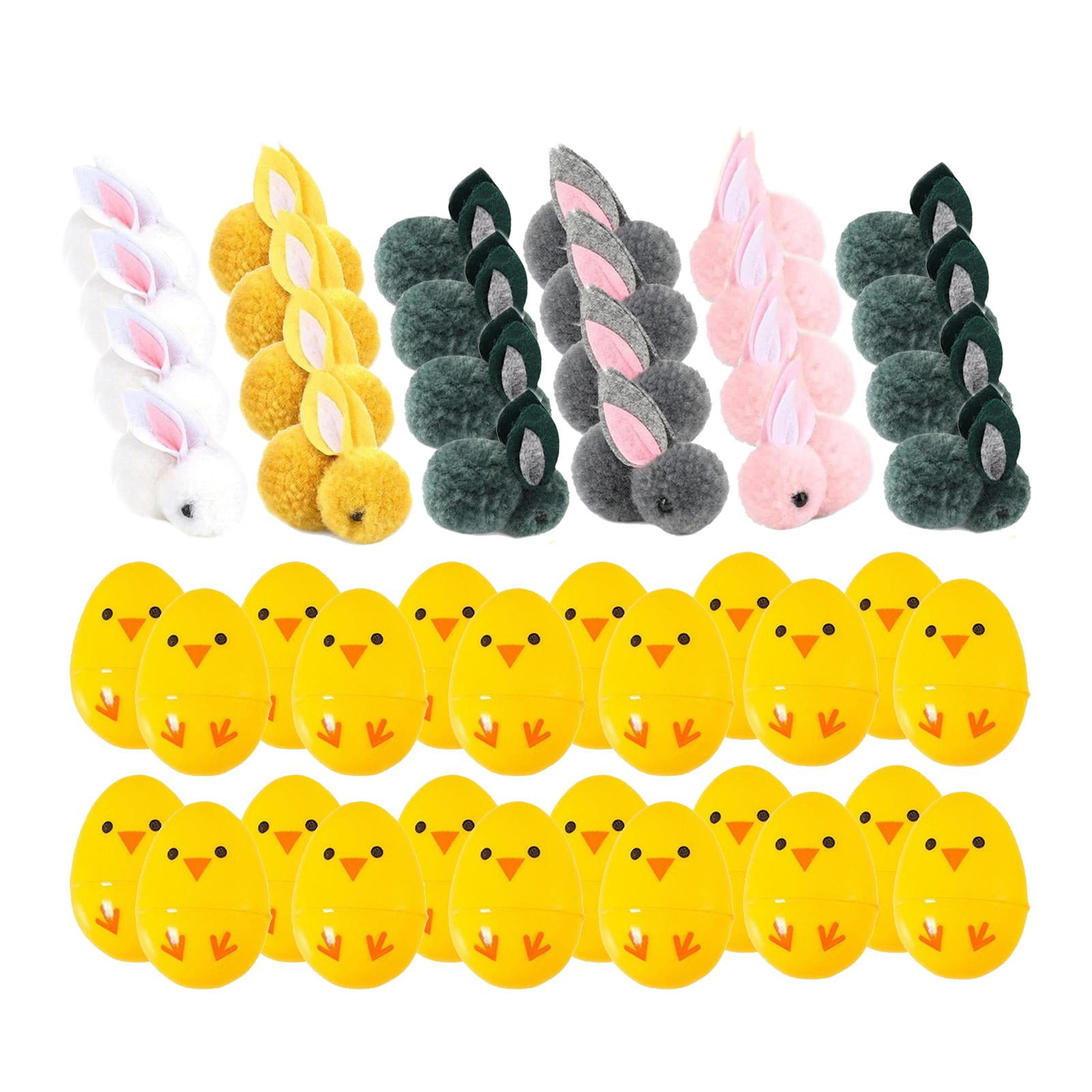 balikha 24Pcs Filled Easter Eggs Basket Stuffers with Stuffed Bunny Dolls Decorative Awards Party Supplies Mini Stuffed Rabbits Dolls