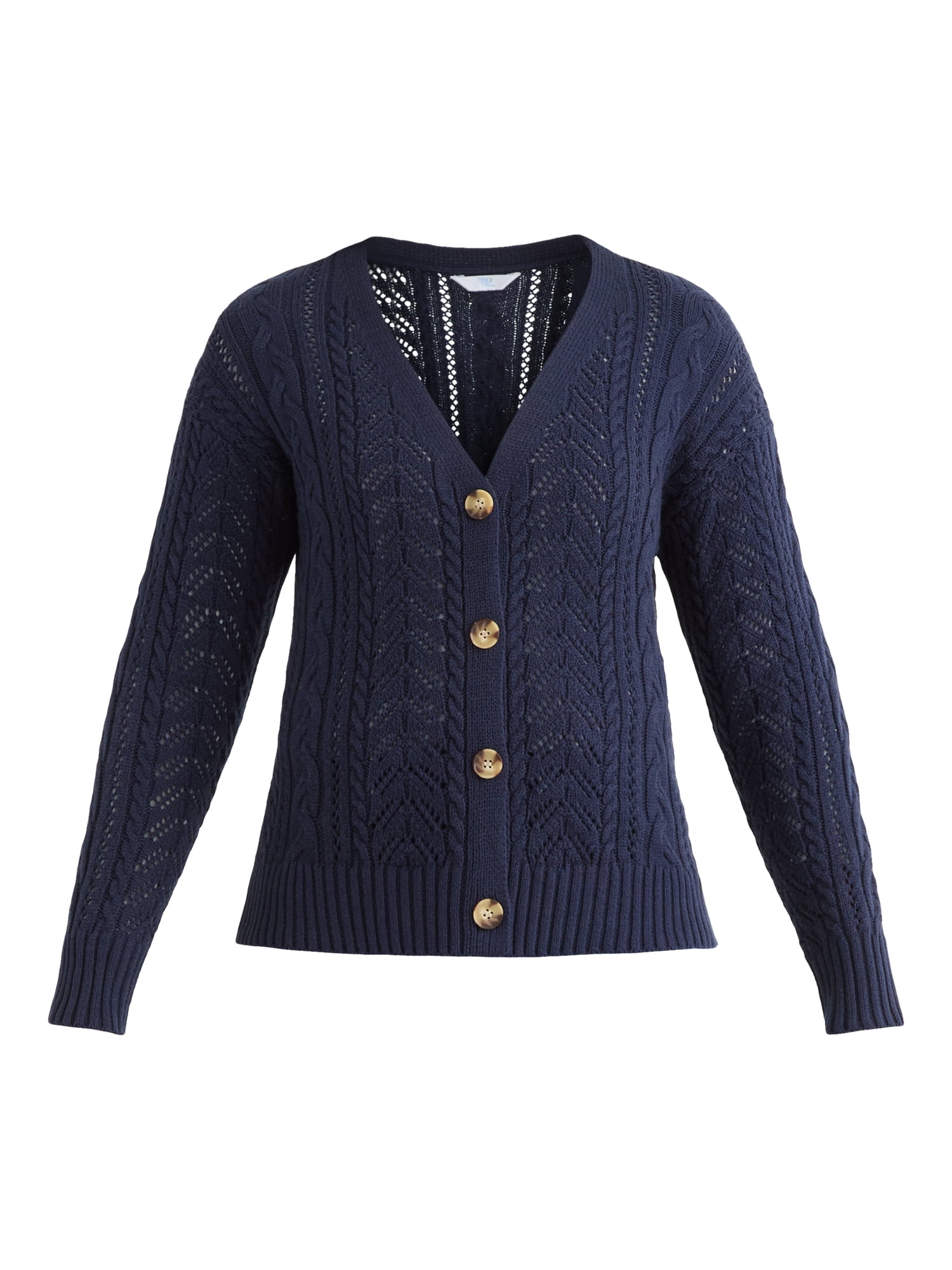 Time and Tru Women's and Women's Plus Cable Knit Cardigan Sweater, Lightweight, Sizes XS-4X