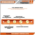 thumbnail image 4 of Swanson Savage 9" Magnetic Aluminum Pro Grade 4 Vials Torpedo Level, Model TL043M, 4 of 10