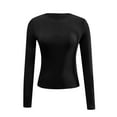 thumbnail image 4 of Arlun Fall Winter Stretch Tight Basic Tee Shirts for Women Long Sleeve Crewneck Pullovers Casual Solid Color Lightweight Comfortable Base Layer T-Shirts Black XL, 4 of 4