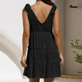 thumbnail image 5 of Women's Summer Casual V Neck Sleeveless Mini Dress Tie Shoulder Width Layered Ruffles Flowing A Line Skirt Short Skirt Womens with Pockets Long Dresses plus Size Maxi Dresses Tunic Shirt Dress Short, 5 of 6