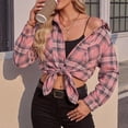 thumbnail image 4 of Hsovts Women Buffalo Plaid Flannel Shirt, Long Sleeve Button Down with Dual Chest Pockets Loose Fit Tartan Checkered Casual Outerwear for Fall Winter Camping Daily Streetwear Pink L, 4 of 4