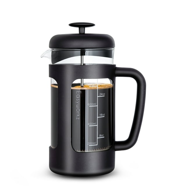 Easyworkz Cafetière à Piston 34 oz avec Verre Borosilicate Noir, Poignée Douce