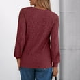 thumbnail image 4 of Trendy Tops for Women with Buttons Ribbed Knit Sweater Hollow-Out Lace Raglan Long Sleeve Crewneck Plain Pullover (M, Wine), 4 of 6