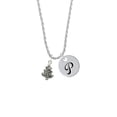 thumbnail image 2 of Delight Jewelry Silvertone Antiqued Christmas Tree Silvertone Script Initial Disc - P - Charm Necklace, 20"+3", 2 of 4