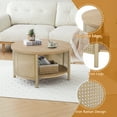 thumbnail image 4 of Wirrytor  Rattan Round Coffee Table with 2-Tier Wood Storage, Circular Table, Round Storage Table, oak, 4 of 8