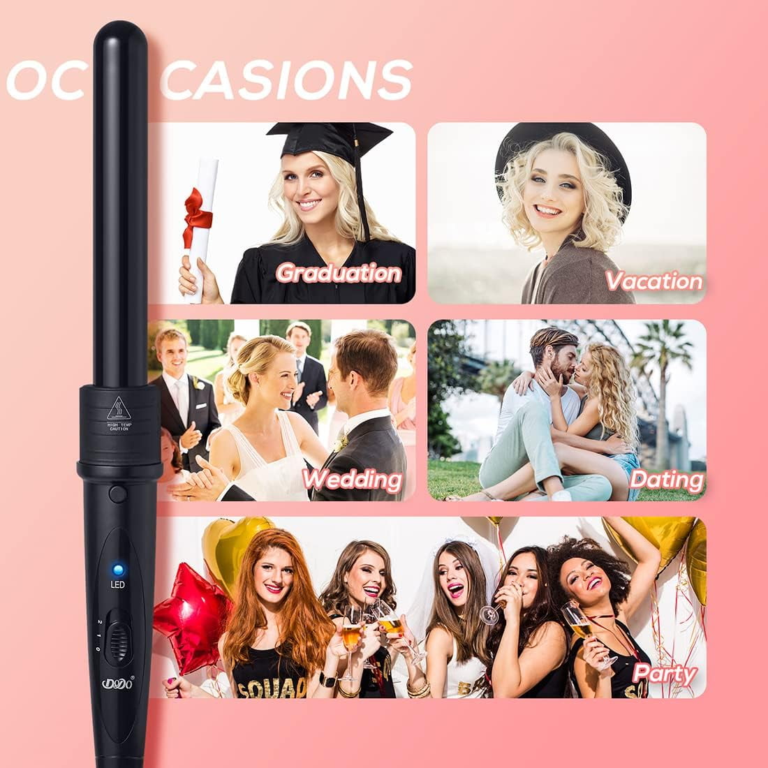 5 in 1 Ceramic Barrel Automatic Rotating Curling Iron, LED Light Temp Control, Curling Wand Fast Heat Up, Auto Shut Off for Waves, Beach Curls for Women & Girls, Ideal Gift