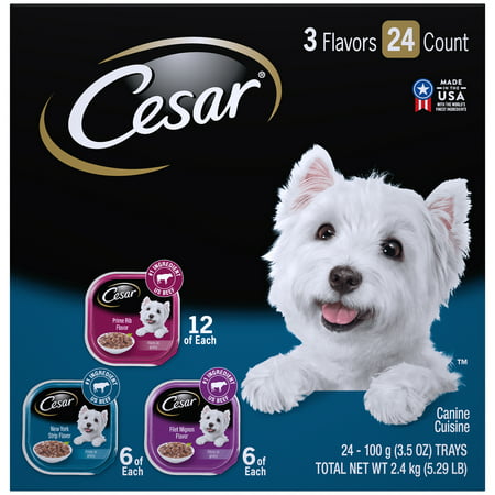 CESAR Wet Dog Food Filets in Gravy Filet Mignon, New York Strip, and Prime Rib Flavors Variety Pack, (24) 3.5 oz.