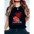 thumbnail image 1 of I Love Being Grandma Red Plaid Truck Hearts Valentine's Day T-Shirt Print, Round Neck, Short Sleeves, Stretch Fabric, Summer Top, 1 of 5