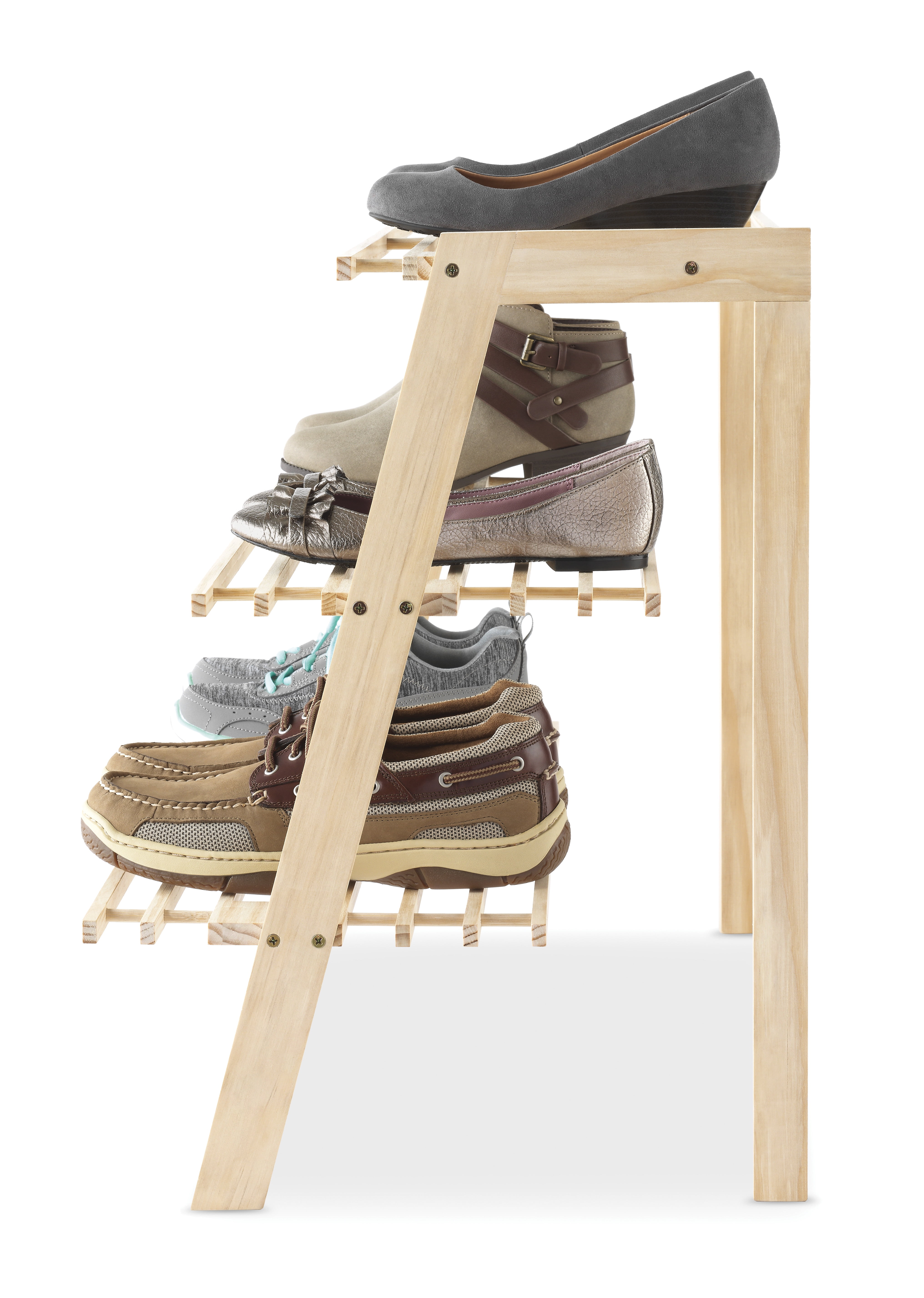 Whitmor 3-Tier Wooden Shoe Rack, Space-Saving Organizer Shelves, 9-Pair Capacity