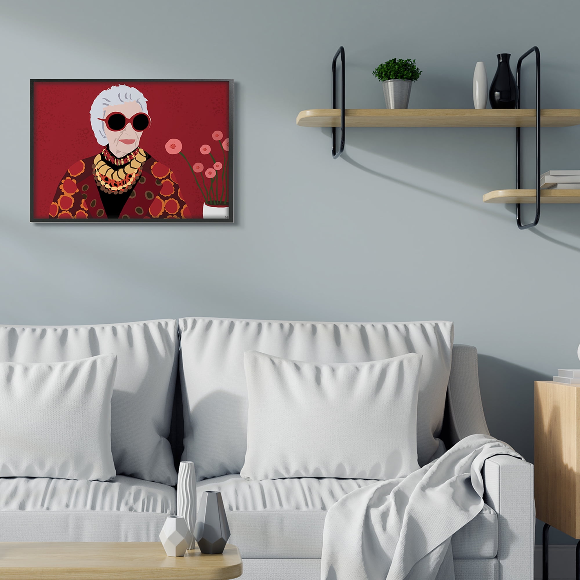 Stupell Industries Apfel Fashion Icon Glamourous Red Portrait Beauty & Fashion Painting Black Framed Art Print Wall Art, 24 x 30