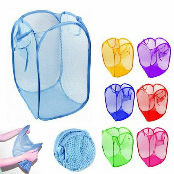 3 Pack Pop Up Foldable Laundry Basket Mesh Hamper Washing Clothes Bag Storage Bin