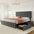 thumbnail image 1 of Grey Full Linen Upholstered Bed Frame with 4 Storage Drawers, Adjustable Headboard, Sturdy Wooden Slats, No Box Spring Required, Easy Assembly, 1 of 6