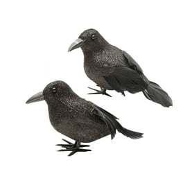 2 Piece Glitter Black Crows Halloween Raven Accessory Movie Prop Indoor Decor