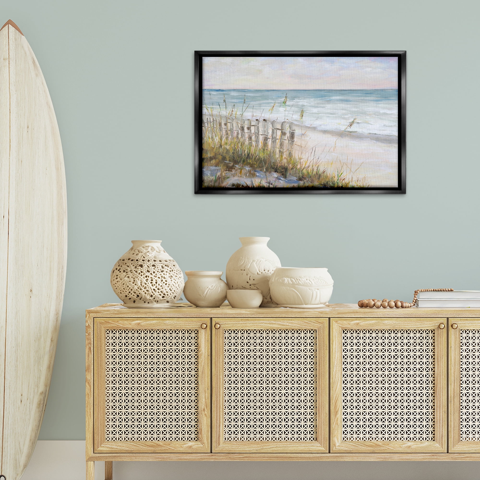 Stupell Industries Beach Tide Pools Landscape Painting Black Floater Framed Canvas Art Print Wall Art, 31 x 21