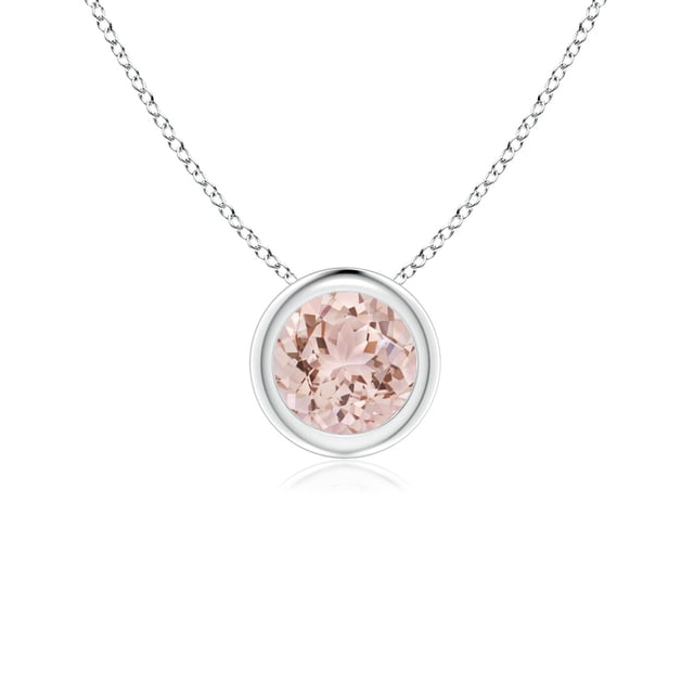 Angara Collier en Morganite Naturel - Pendentif Solitaire Rond en Morganite avec Lunette en Or Blanc 14K pour Femmes