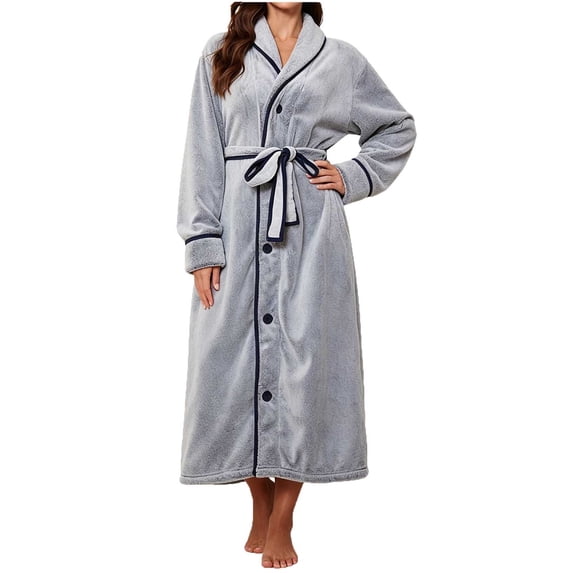 Bovxnpu Women's Robes Long Sleeve Fleece Robe Button Down Pocket Sleepwear