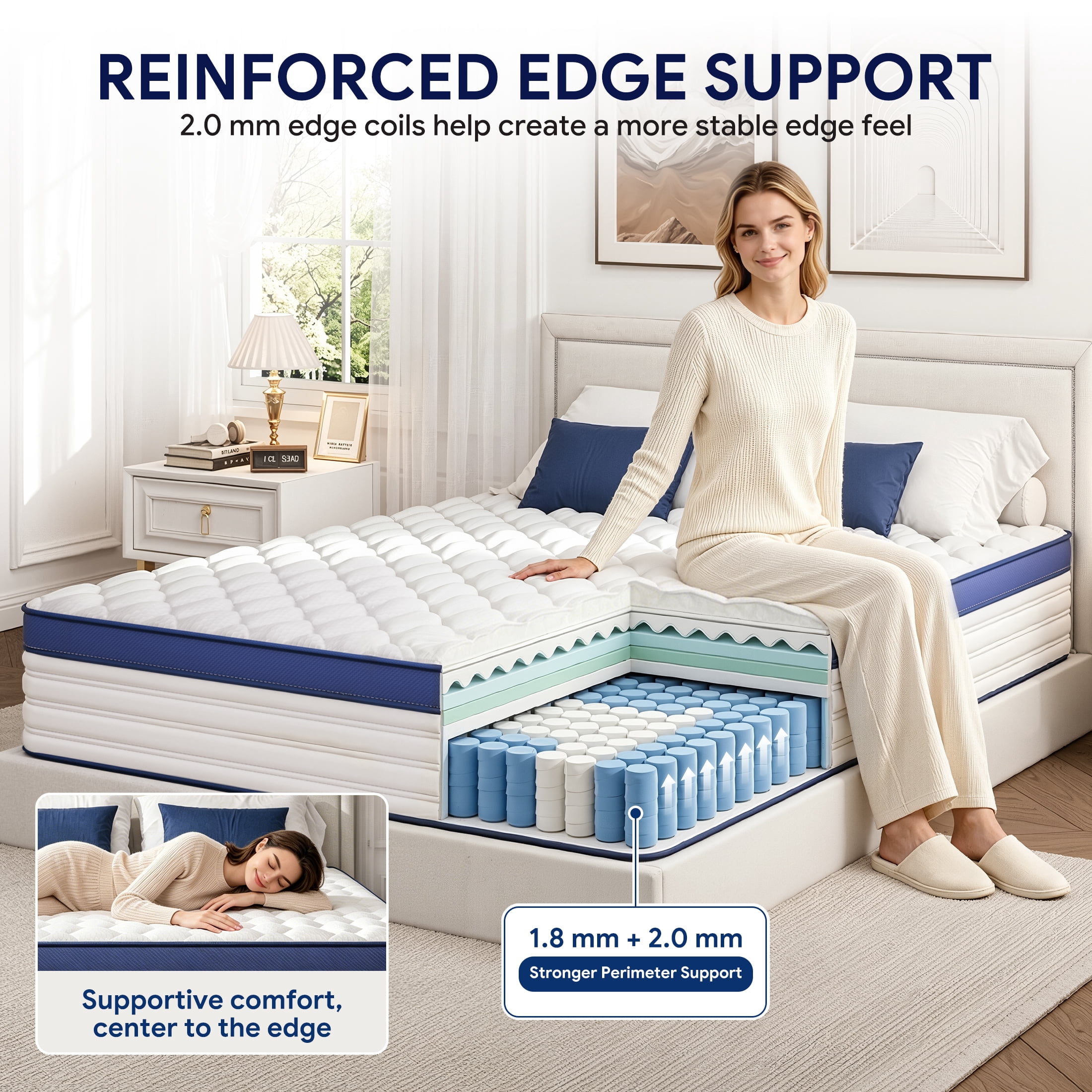 PAPROOS King Mattress, 12 Inch Hybrid Memory Foam Mattress in a Box, Medium Firm King Size Mattress with Pocket Springs, Motion Isolation, Cooling Breathable Fabric, Edge Support, CertiPUR-US, Blue