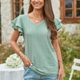 thumbnail image 7 of Women's V Neck T Shirt Summer Hollow Casual Ruffle Sleeve Tops Blouse Loose Fit Solid Color Tunic Tee Tops Basic Tshirts, 7 of 7