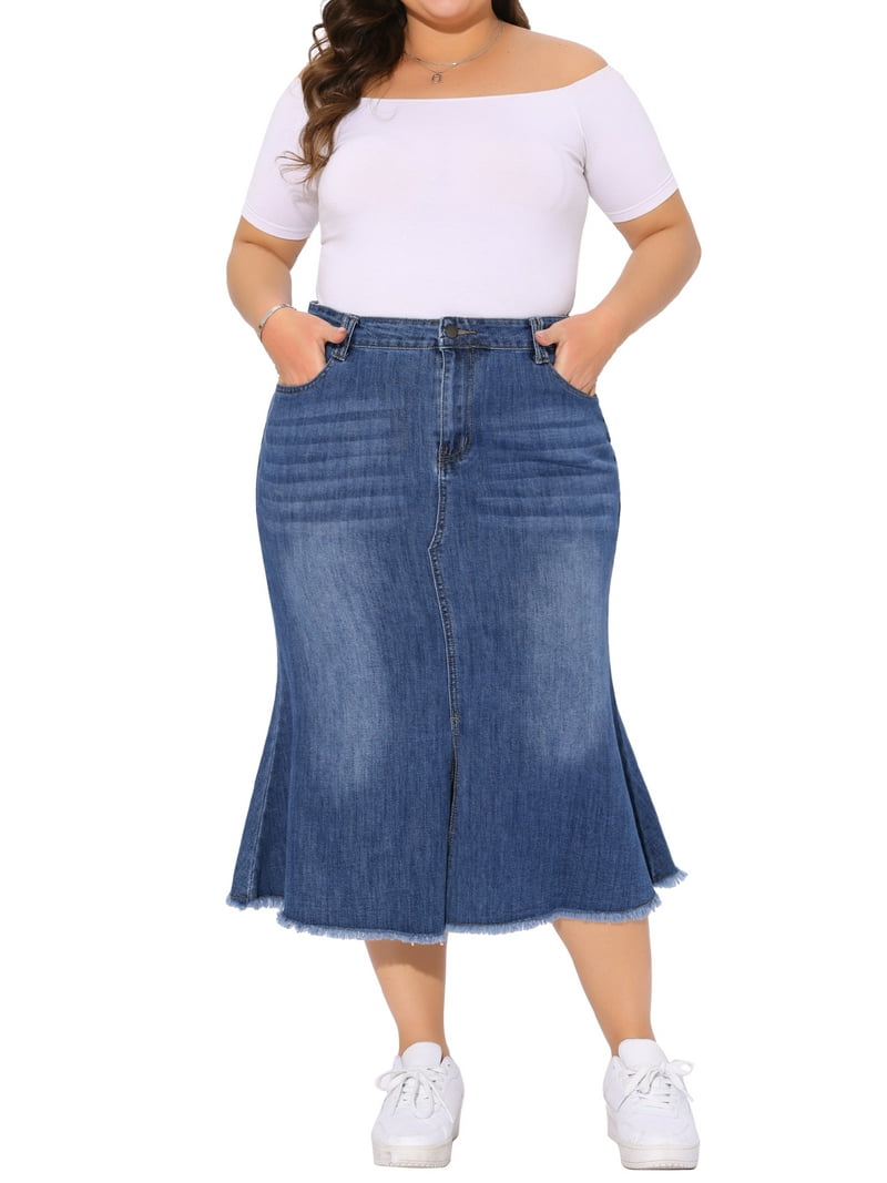 Agnes Orinda Women's Plus Size Fishtail Jean Skirts Vintage High