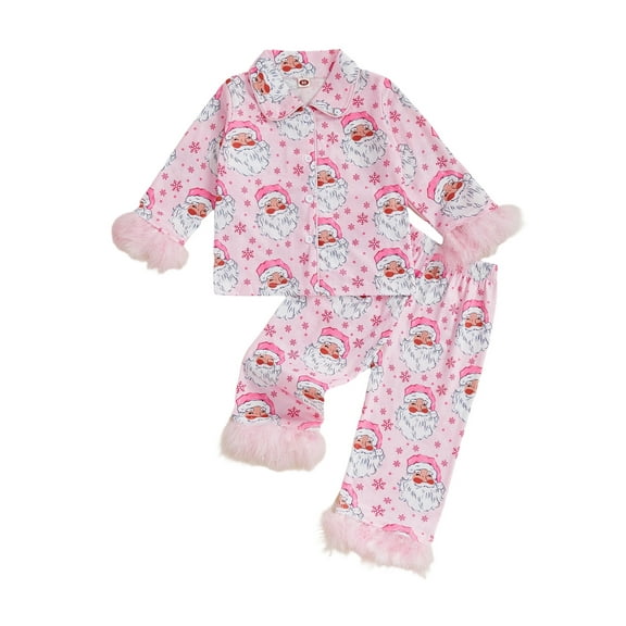 BemeyourBBs Little Toddler Girl Christmas Pajama Set Print Fur Trim Tops and Pants
