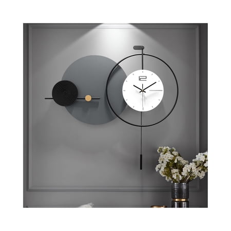 Abstract Minimalist Wall Clock With Pendulum, Wall Clock 1, Matte Black &