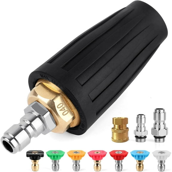 Turbo Nozzle Pressure Washer, 4000 PSI 360°Rotating Power Washer Nozzles (Max 5000 PSI) with 1/4” and 3/8” Quick Connect, 7 Pressure Washer Nozzle Tips for Concrete, Brick, Driveway(4.0 GPM)