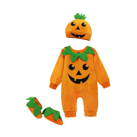 

Seyurigaoka Babies Clothes Set Pumpkin Face Romper + Cap + Slipper Socks