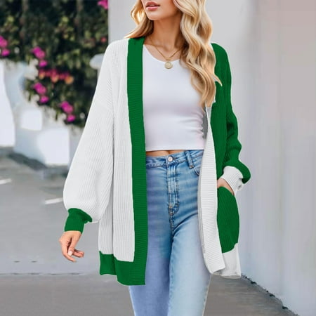 

Cardigans For Women Trendy Cozy Elegant Casual Knit Loose Fit Color Blocking Cardigan Green S