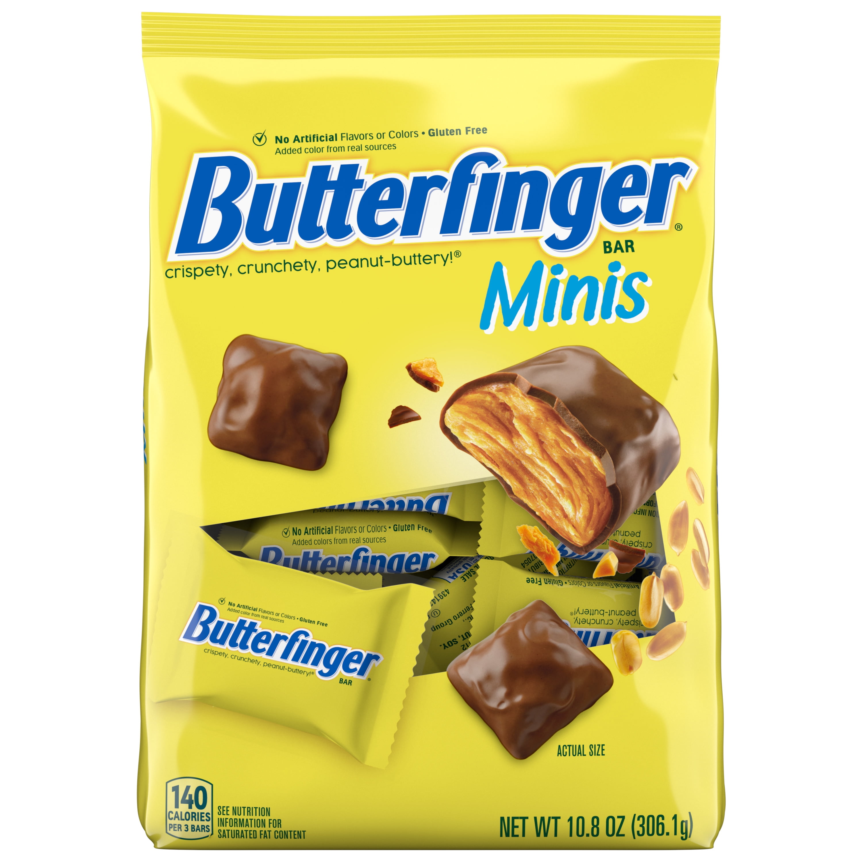 Butterfinger Chocolatey, Peanut-Buttery, Minis Individually Wrapped Candy Bars, Great for Holiday Stocking Stuffers, 10.8 oz
