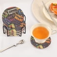 thumbnail image 3 of Yayeee 6 PCS Drink Coasters with Holder Set Woven Absorbent Round Tabletop Hot Pad, Retro Cassette Pattern, 3 of 7
