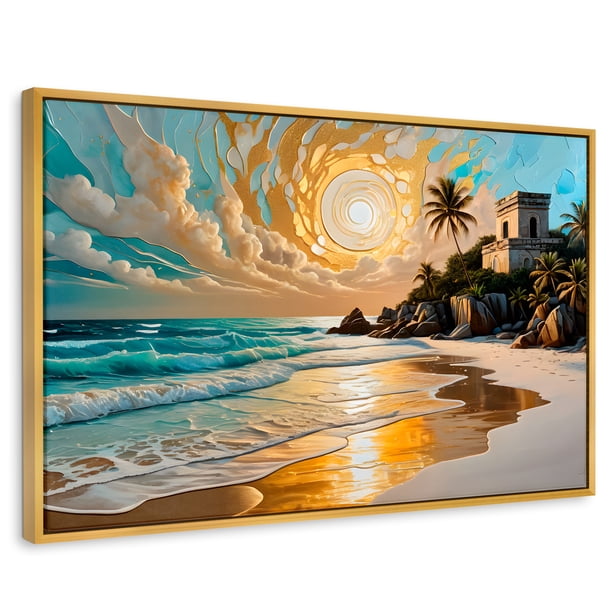 Cuadro Decorativo Marco Flotante Cielo sobre Tulum 90x60 Marco Dorado