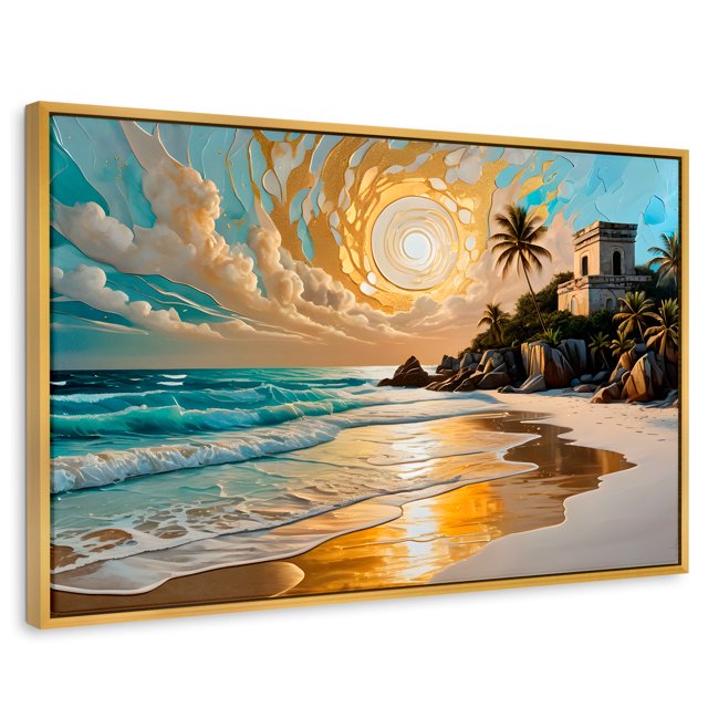 Cuadro Decorativo Marco Flotante Cielo sobre Tulum 90x60 Marco Dorado