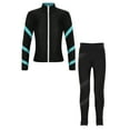 thumbnail image 4 of Yeahdor Kids Girls 2 Piece Figure Skating Training Suit Long Sleeve Zipper Jacket And Rhinestone Leggings Set Blue Green 6, 4 of 7