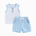 thumbnail image 3 of HCNTES Baby Boy Tank Outfit Toddler Baby Boy Clothing Set 6 12 18 24 Month 2T 3T Summer Stripe Printed Sleeveless Vests Tops Elastic Waist Shorts Set, 3 of 6