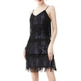thumbnail image 2 of FOCUSNORM Femmes Fronde Robe Sans Manches sur l'Épaule V Cou Pompons Casual Partie Robe d'Été, 2 of 9