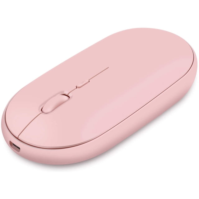 Ratón inalámbrico recargable, ratón de ordenador ultrafino 2,4G, ratón óptico silencioso (blanco) recargable rosa
