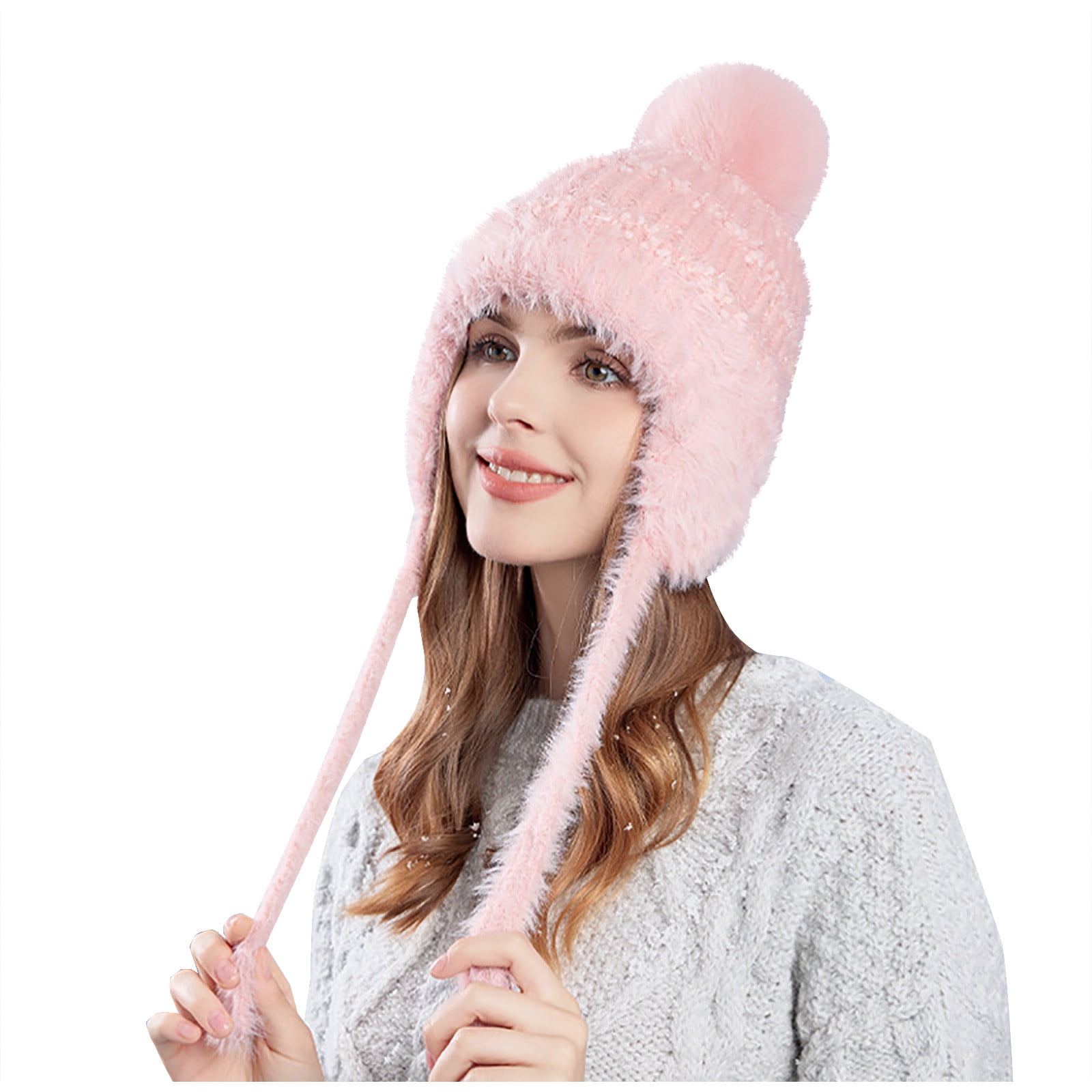 Wancir Women Winter Peruvian Cover Ears Beanie Hat Ear Flaps Sherpa Ski Snow Hats Knit Fleece Lined